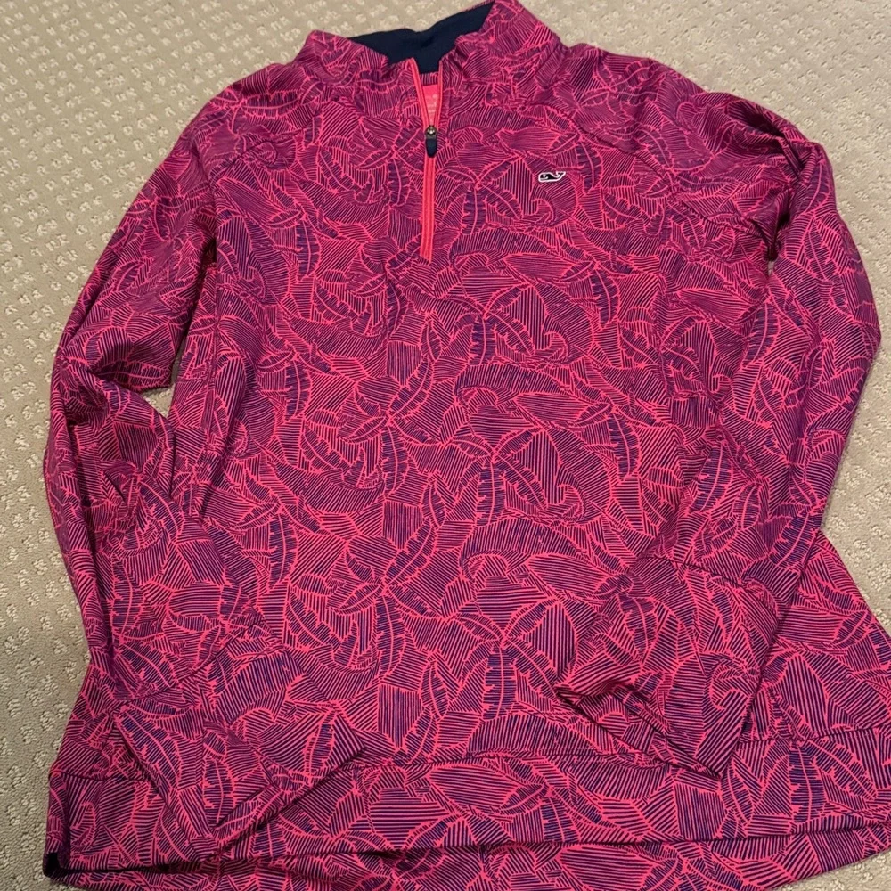 Vineyard Vines Pink Blue Performance 1/4 zip large - Picture 2 of 4